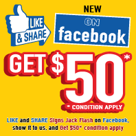 Like and Share Signs Jack Flash on Facebook, show it to us, get $50* condition apply